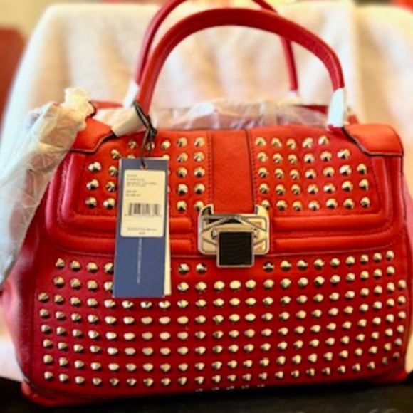 NWT Rebecca Minkoff designer Red Leather Purse Satchel style with… - Picture 2 of 16